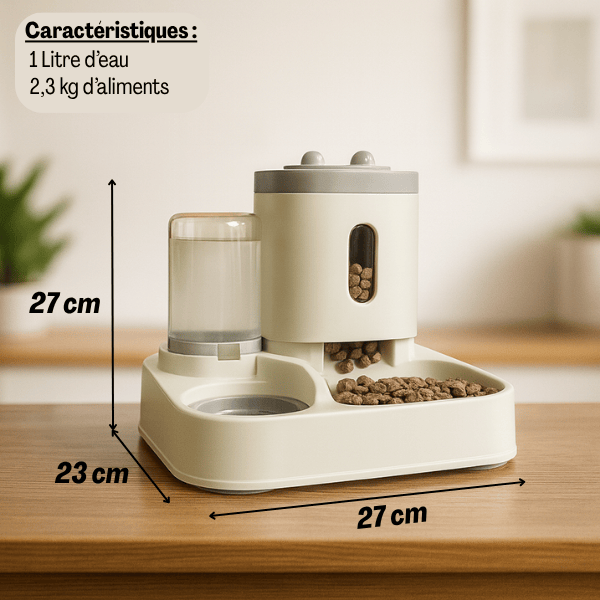Caractéristiques distributeur de croquettes pour chat automatique 2en1 gris AutoCroq™