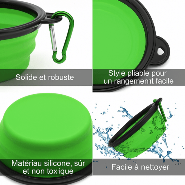 Caractéristiques techniques gamelle chat silicone solide verte pliable facile à nettoyer