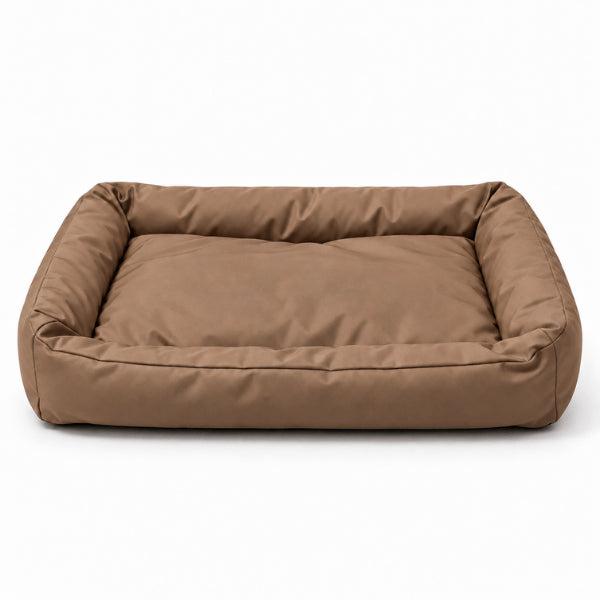 Couffin chat marron imperméable rectangulaire avec rebords rembourrés pour repos confortable
