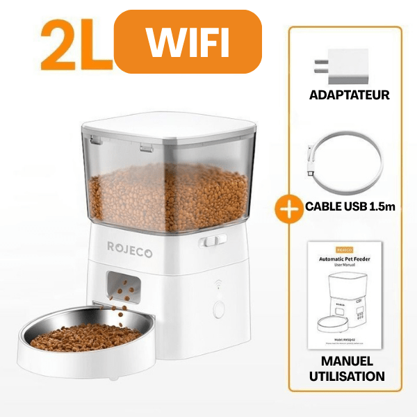 Distributeur croquette chat automatique bol inox wifi blanc | MiniFeed™