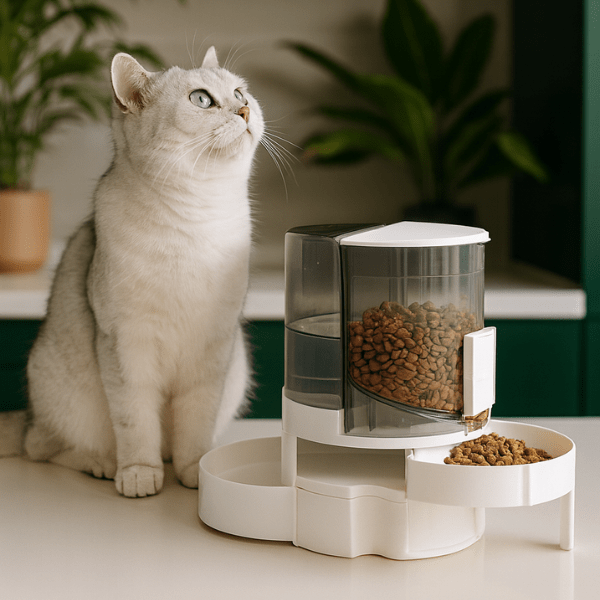 Distributeur croquette chat multifonction surélevé et réserve d'eau félin repas - Whisker Multifonction™