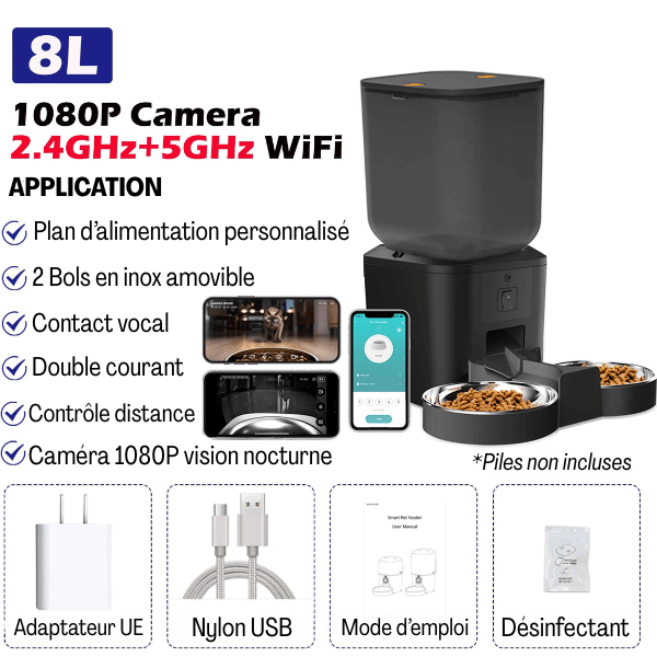 Distributeur croquette chat XXL version 2 bol wifi 4G 5G | MegaFeeder Control™ - Amour de Chat