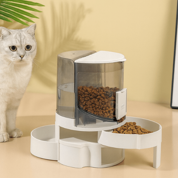 Distributeur croquette chat automatique double et bol eau félin gris - Whisker Multifonction™