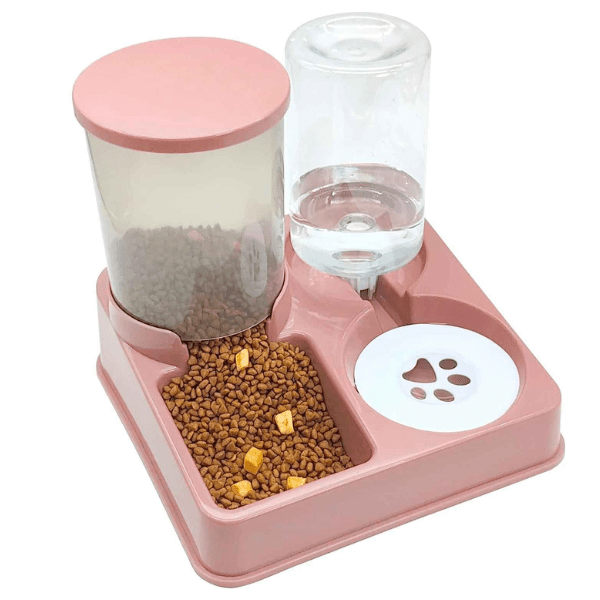 Distributeur de croquettes chat et eau automatique rose - Station2en1™