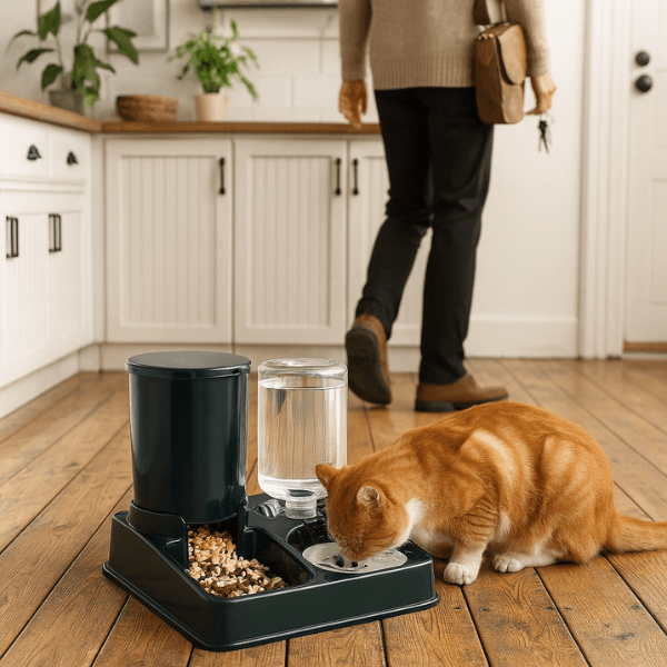 Distributeur de croquettes et eau chat seul maître absent | Station2en1™ - Amour de Chat