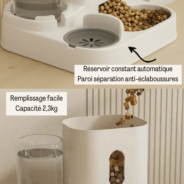 Distributeur de croquettes pour chat 2en1 automatique anti éclaboussures | AutoCroq⹠- Amour de Chat