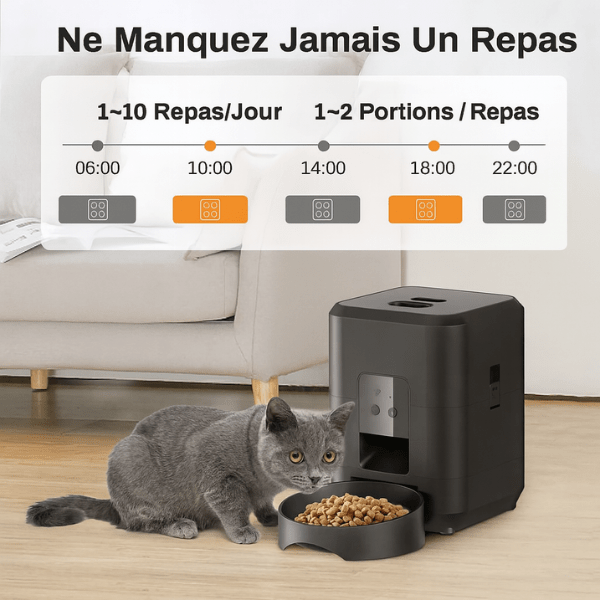 Distributeur de croquettes pour chat automatique plan de repas | CroqTech™