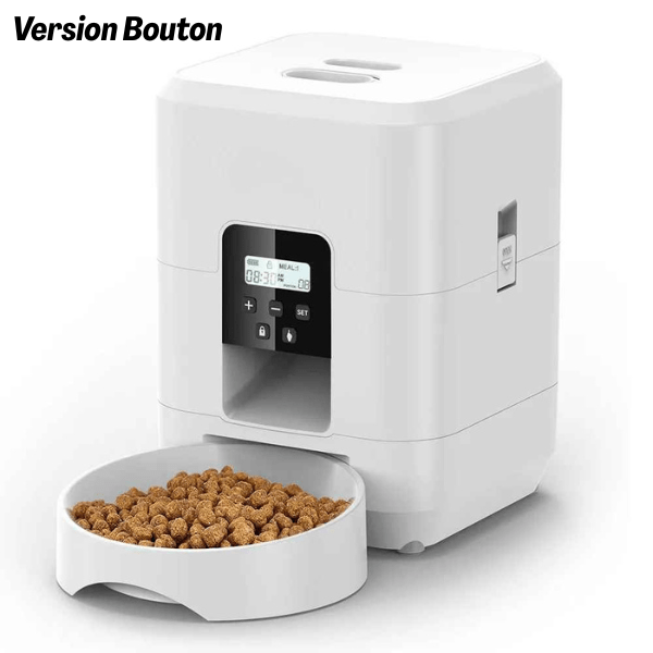 Distributeur de croquettes pour chat bouton automatique blanc | CroqTech™