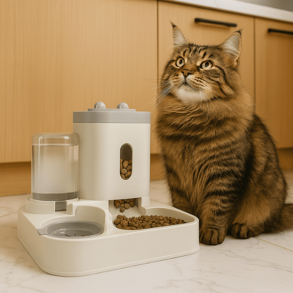 Distributeur de croquettes pour chat compact gravitaire 2en1 maine coon cuisine repas AutoCroq™