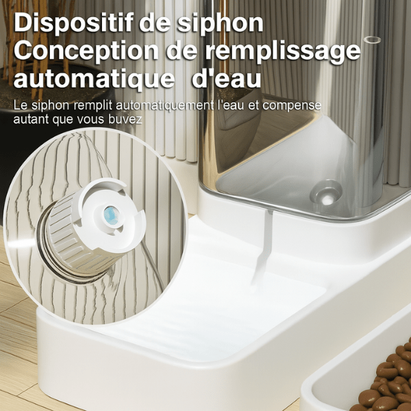 Distributeur de croquettes pour chat distributeur eau chat automatique siphon | Essentiel Félin™