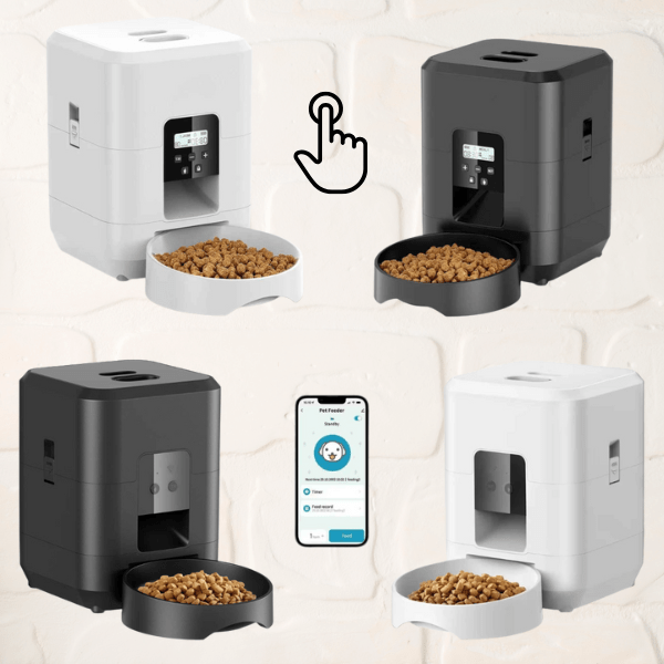 Distributeur de croquettes pour chat double choix wifi bouton blanc noir CroqTech™