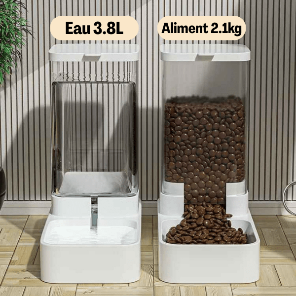 Distributeur de croquettes pour chat par 2 eau 3.8L et aliment 2.1kg | Essentiel Félin™