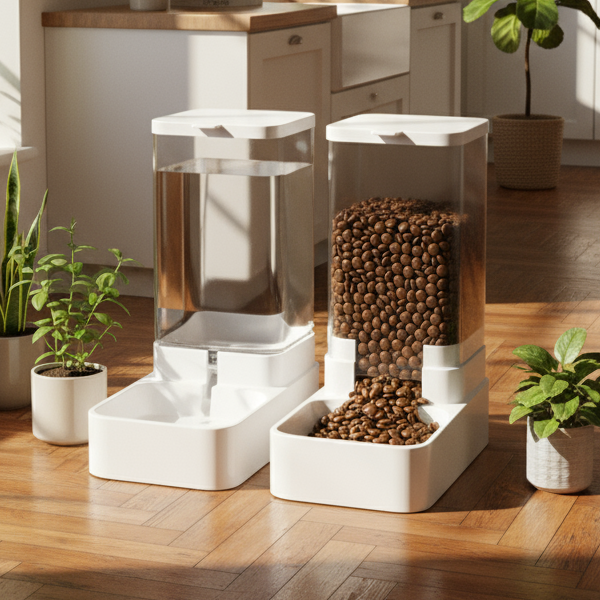 Distributeur de croquettes pour chat station par 2 blanc transparent | Essentiel Félin™