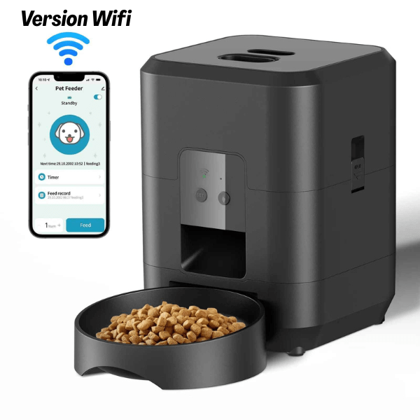 Distributeur de croquettes pour chat wifi automatique application noir | CroqTech™