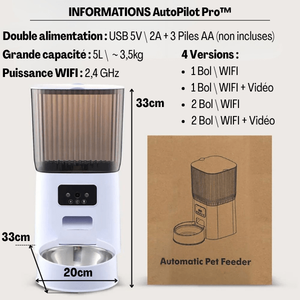 Distributeur de croquettes pour chat wifi information produit | AutoPilot Pro™ - Amour de Chat