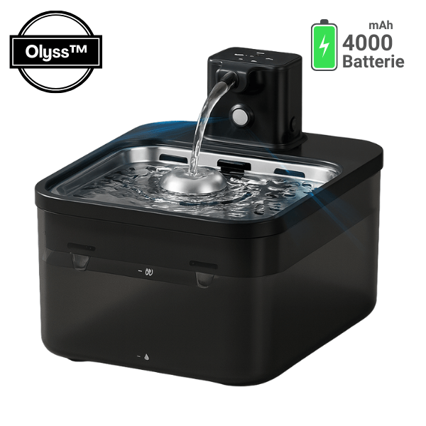 Fontaine a eau chat batterie sans fil bac inox base plastique abs résistante noire Olyss™