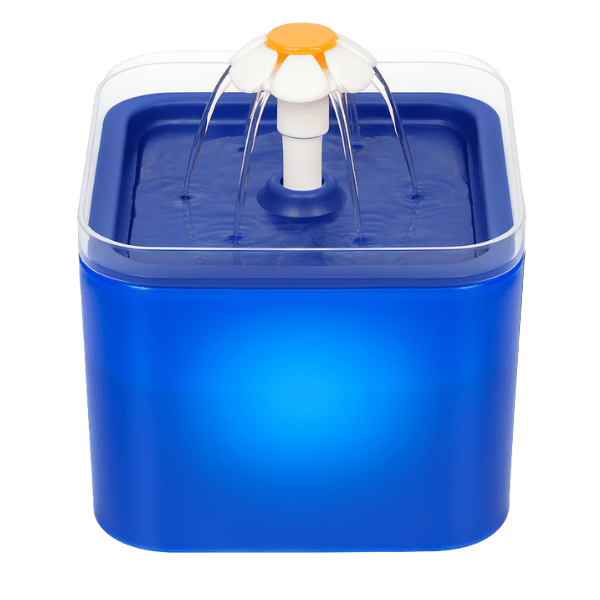 Fontaine à eau chat bleu lumineuse LED carré fleuron automatique PearlFlow™