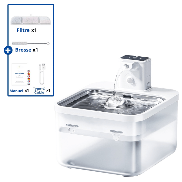 Fontaine a eau chat sans fil batterie blanche bac inox USB manuel brosse filtre Olyss™