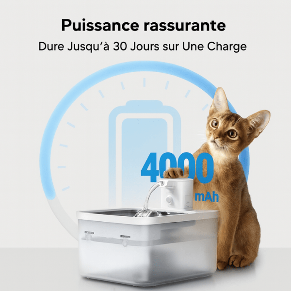 Fontaine à eau chat sans fil batterie longue durée rassurante 4000 mAh Olyss™
