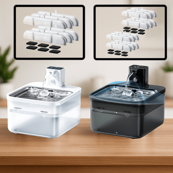 Fontaine a eau pour chat blanche ou noire avec pack filtres, quelle variante ?