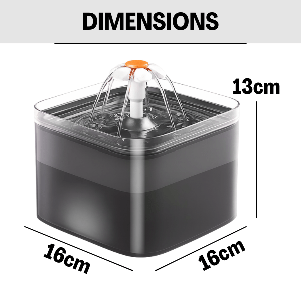 Fontaine à eau pour chat carrée noire LED lumineuse avec dimensions PearlFlow™