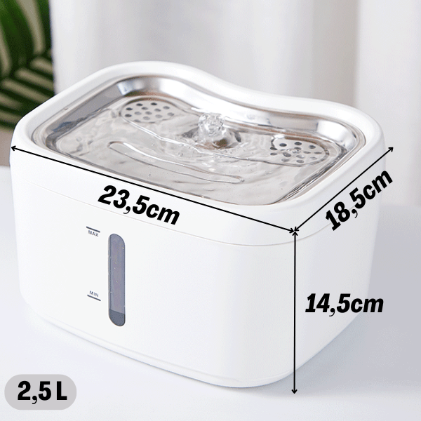 Fontaine à eau pour chat taille compacte dimensions connectée 2.5 L AquaTech™