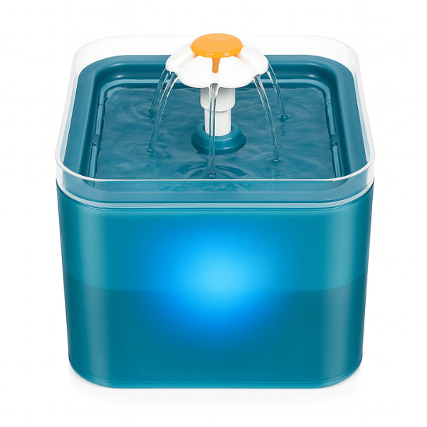Fontaine à eau pour chat verte lumineuse LED carré fleuron automatique PearlFlow™