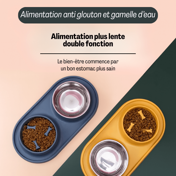 Gamelle anti-glouton chat double fonction bol amovible croquettes eau | Oxford Duo™