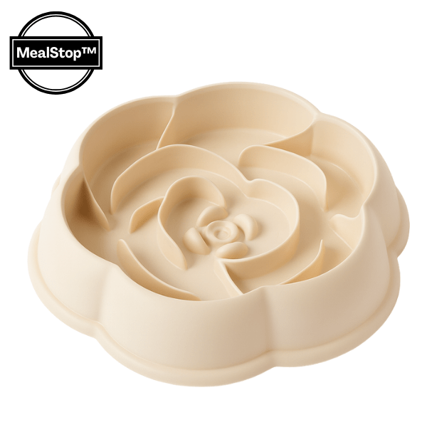 Gamelle anti glouton chaton blanche forme rose plastique pp macaron MealStop™