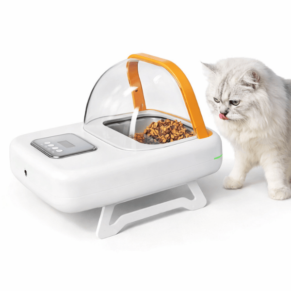 Gamelle chat automatique surélevée à puce orange toutes options - Puce Motion+™