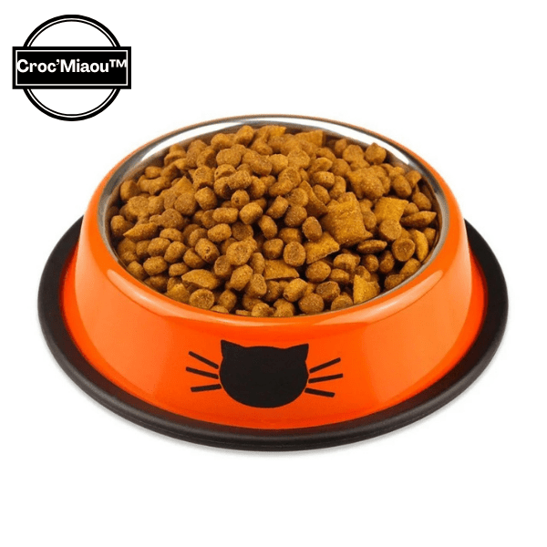 Gamelle chat orange inox avec croquettes antidĂ©rapante macaron Croc'Miaouâą