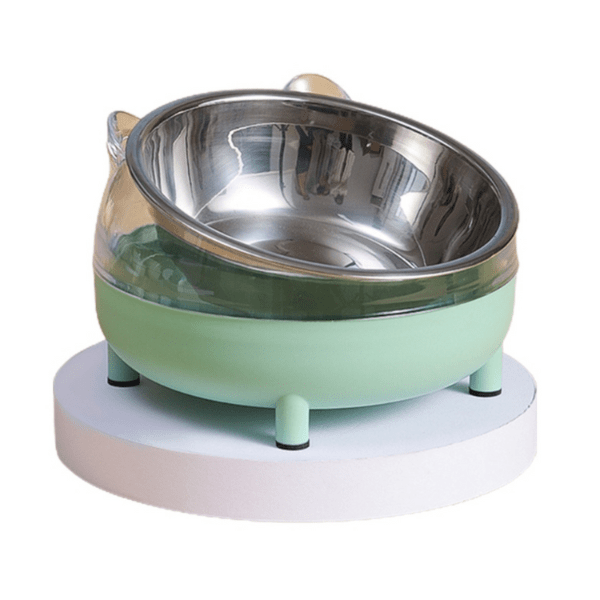 Gamelle chat inclinée vert bol inox amovible design tête chat Moustache Bowl™