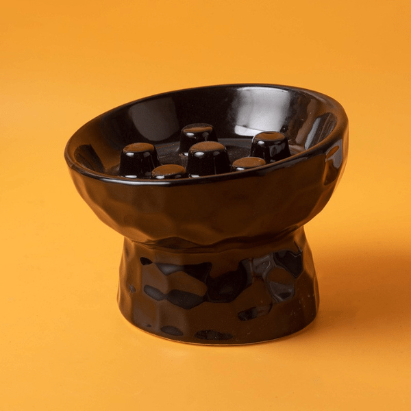 Gamelle ludique pour chat ronde surélevée noire PawSlow™