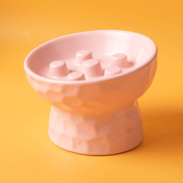 Gamelle ludique pour chat ronde surélevée rose PawSlow™