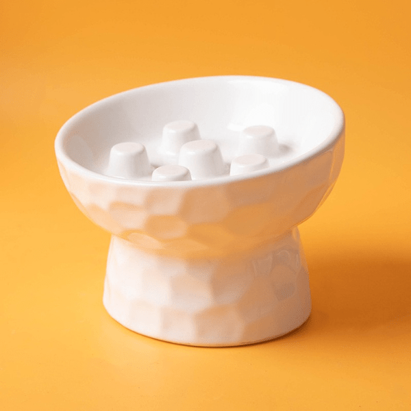 Gamelle ludique pour chat surélevée ronde blanche PawSlow™