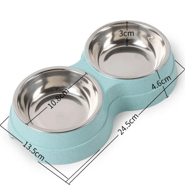 Gamelle pour chat double bol 10,8 cm support bleu dimensions 24,5 x 13,5 x 4,6 cm - DoubleCat-Classic™