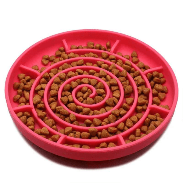 Gamelles anti glouton chat Spiral Bowl™ rouge en silicone alimentaire sans BPA