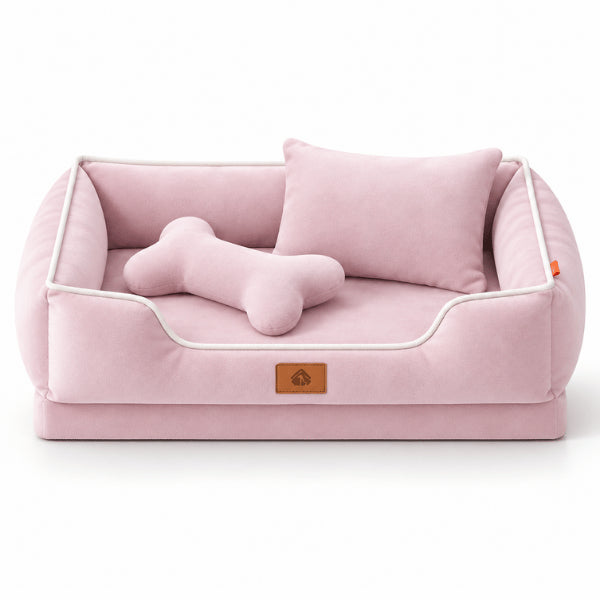 Panier chat rose avec oreiller et coussin os pour créer son cocon