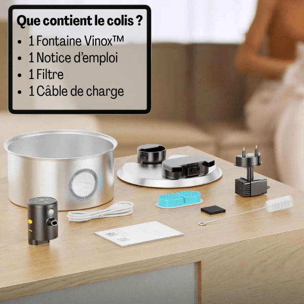 Que contient le colis de la fontaine a eau pour chat Vinox™ en inox ?