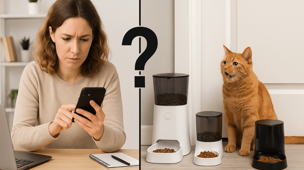 Femme perdue qui recherche quel est le meilleur distributeur de croquettes pour chat