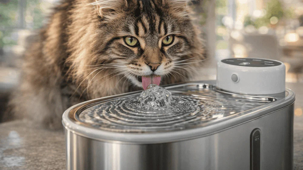 Meilleure fontaine à eau chat inox pour l'hydratation saine et eau pure filtrée
