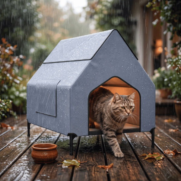 Abri chat extérieur surélevé protégeant du vent de la pluie et des intempéries