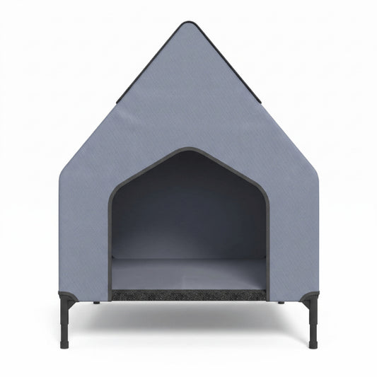 Abri chat imperméable respirant avec grande entrée et base surélevée facilitant accès et protection du sol