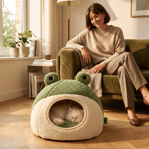 Abri chats cocooning dans le salon créant un refuge apaisant pour le repos