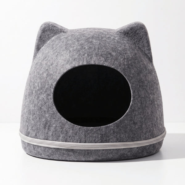 Abri pour chats gris avec large ouverture pour accès facile confortable
