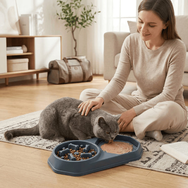 Anti glouton chat double usage croquettes et pâtée digestion lente et anti vomissement