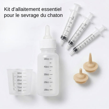 Biberon chaton kit allaitement complet avec doseur et seringues pour sevrage sécurisé