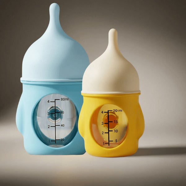 Chatons biberon 20 ml et 80 ml silicone bleu jaune ergonomique