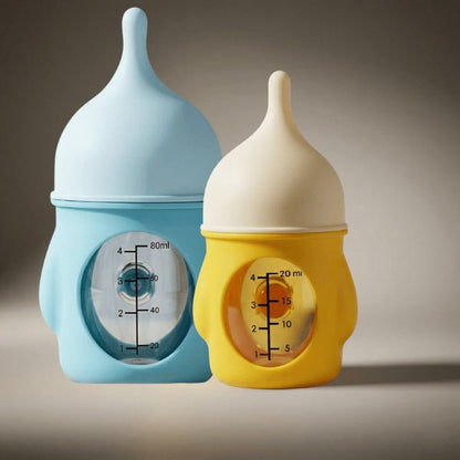 Chatons biberon 20 ml et 80 ml silicone bleu jaune ergonomique