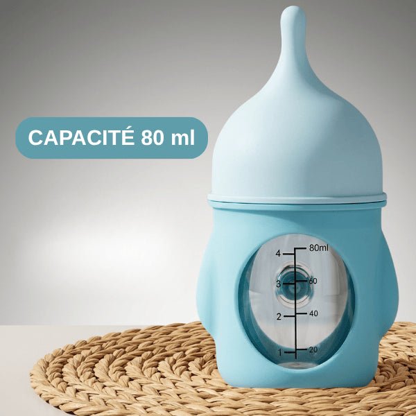 Chatons biberon 80 ml bleu silicone anti étouffement débit sécurisé